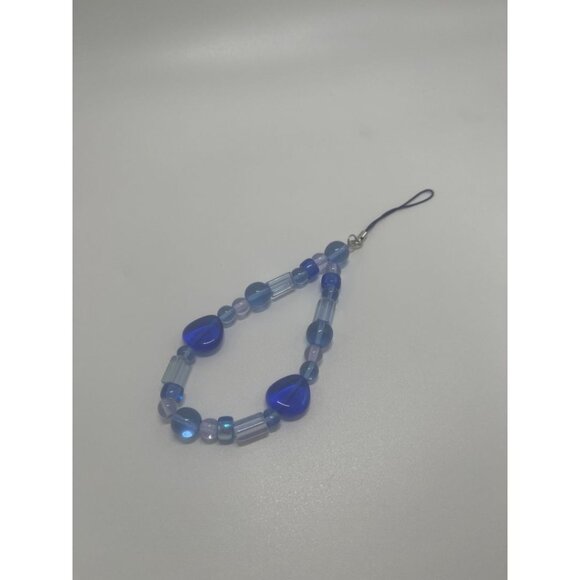 Handmade Blue Beaded Phone Charm | Dark Blue Strap | Phone Accessory - Picture 3 of 4